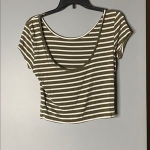 GUESS Green and white striped crop top